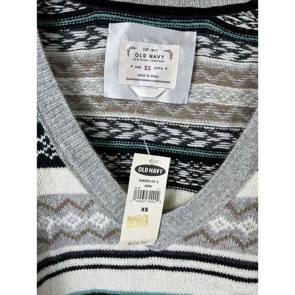 Old Navy Women's Lambs Wool Blend Fair Isle Pullover V Neck Sweater XS NWT $24 - Picture 2 of 7